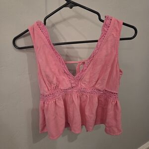 Pink Lace Trim Sleeveless Top